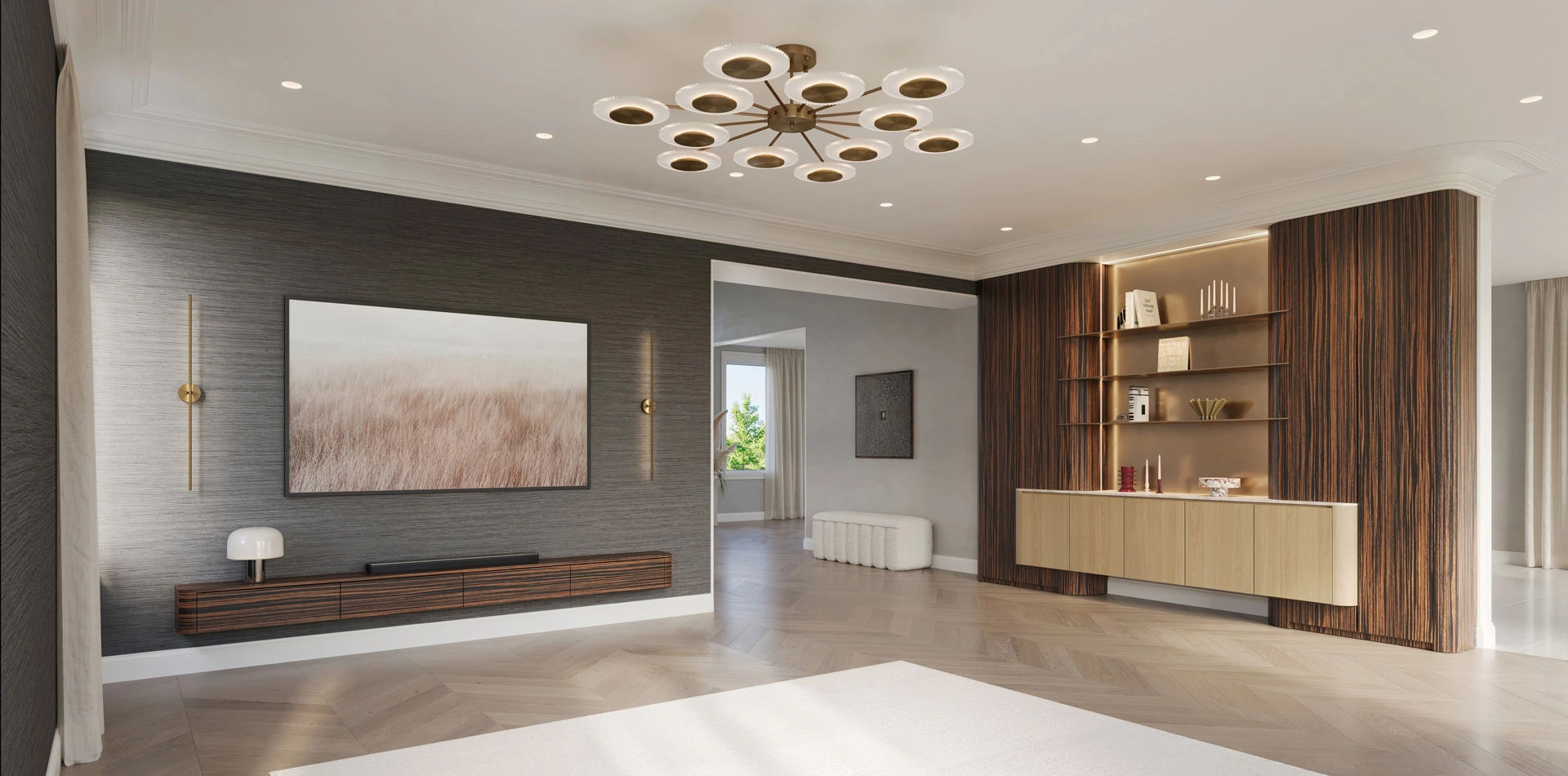Macassar ebony living room cabinetry, Brooklyn